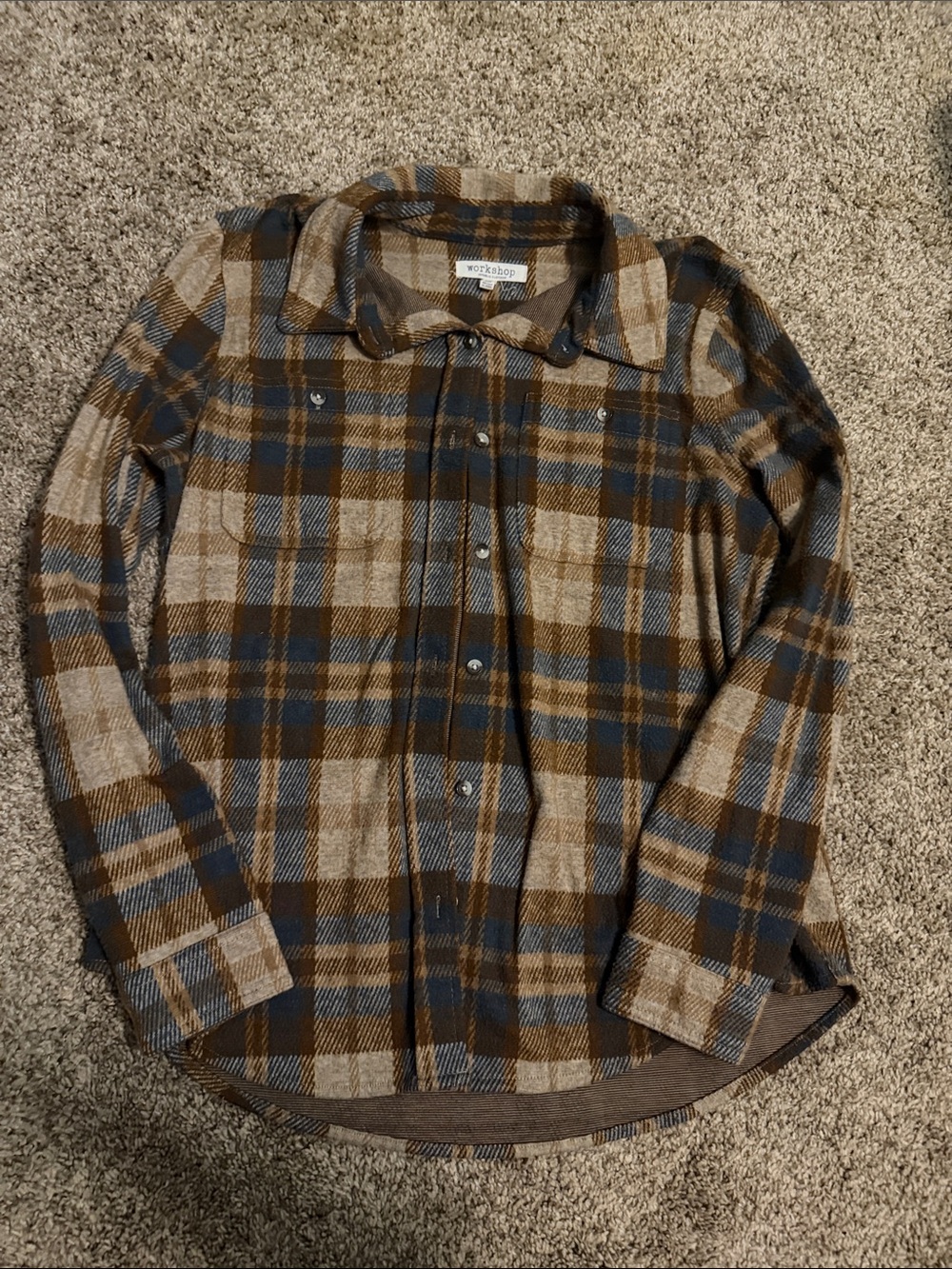 Woolrich Brown and Blue Plaid Button-Down Shirt